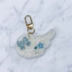 ウィッシュコア ハンドメイド 編み物 羽 キーホルダー キーチェーン 白 水色