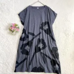 良品★日本製 【グリン】 花柄 ドルマン 膝丈ワンピース M フレンチスリーブのサムネイル