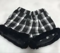 黒と白のチェック 半ズボン フリース裾