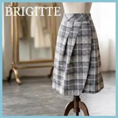 美品 ブリジット ウール混 チェック柄 スカート 11号 グレー 東京スタイル