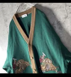 00s〜 デザインカーディガン グリーン 古着 OLD 太アーム
