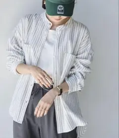 [未使用タグ付き]接触冷感リネンレーヨンバンドカラーシャツ