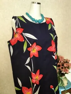 浴衣リメイク ネイビー 花柄 フレンチスリーブ ロングワンピース 個性 