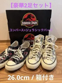 【豪華2足セット】コンバース×ジュラシックパーク 26cm ロー＆ハイカット箱付