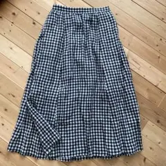 23区 オンワード　リネン　ロングスカート　ギンガムチェック