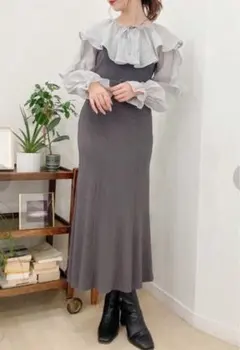 dazzlinフリル付きオフショルダー ロングワンピース