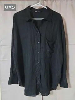 ZARA ザラ リネン 麻 長袖シャツ L オーバーサイズ 無地 ブラウス