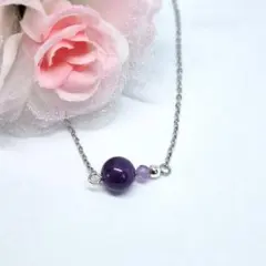 天然石ネックレス＊アメジスト＊ネックレス＊天然石＊サージカルステンレス