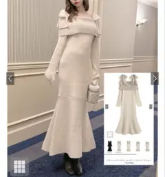 GRL ru1502 リボンシャギーオフショルダーリブニットワンピース Lサイズ