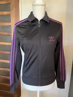 希少 08年製 adidas トラックジャケット 黒紫 トレフォイル 刺繍ロゴ