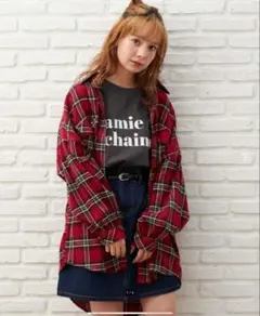 新品　INGNIイング チェック柄 BIGシャツ Mサイズ 赤 ゆったり