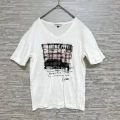 クラインプラス✨Vネック プリントTシャツ Lサイズ 白　カジュアル