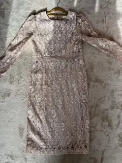 DHOLIC ベージュ 花柄レース 長袖ドレス 結婚式