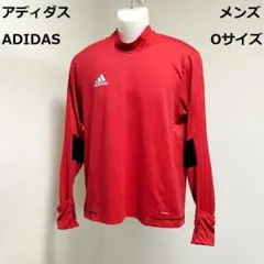 ◆アディダス　メンズ　長袖モックネックシャツ　Oサイズ　レッド　赤　スポーツ