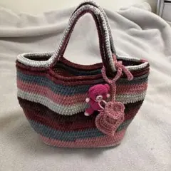 ハンドメイド ストライプバッグ 中型