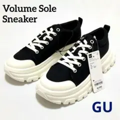 【未使用】GU ボリュームソール キャンバス スニーカー ＋E ブラック M