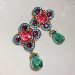 ピアス レトロ 大ぶり ラインストーン カラフル キラキラ ビンテージ