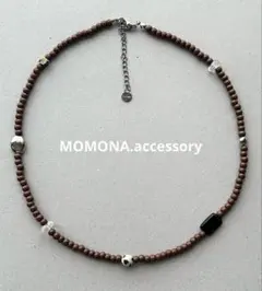 #100 ブラウン×天然石　ビーズネックレス