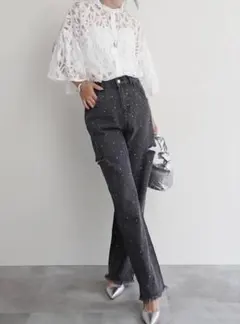 rashik ラインストーンサイドカットデニムのサムネイル