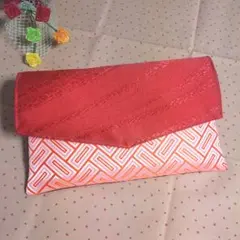 No.165 よろけ縞グラデーション 角形紋様オレンジ色金襴 御朱印帳入れ、袱紗