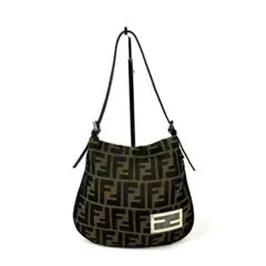 【美品】フェンディ　ハンドバッグ　ズッカ　キャンバス　シルバー金具　ブラウン　革