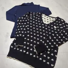 ユニクロ HEATTECH ネイビー ハイネック・スパイラルガールニットセーター