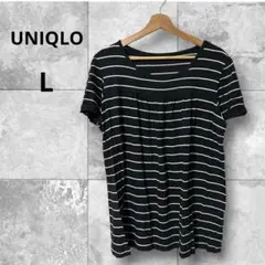 UNIQLO ユニクロ ボーダー半袖カットソー Lサイズ ブラック×ホワイトのサムネイル
