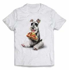 ピザを食べるシュナウザー 犬 半袖Tシャツ メンズ レディース キッズ プリント