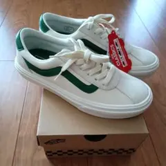 新品 バンズ 24.5cm ホワイト グリーン スニーカー VANS 白　緑