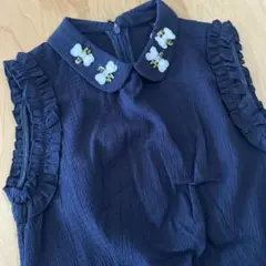 【新品タグ付き】ZARA ネイビー 蝶と蜂の装飾 半袖ワンピース