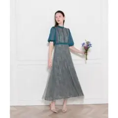 Leja】 ウエストマーク パフスリーブ 総レース ロングドレス