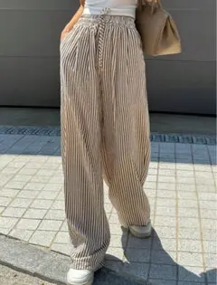 ストライプパンツ ワイドパンツ ブラウン