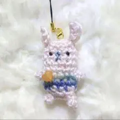6.オレンジハート　うさぎのストラップ