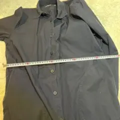 ネイビー コットン ボタンアップ シャツ L 無印良品　ロングシャツ