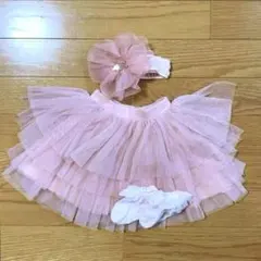 ベビー チュチュ スカート ヘアバンド 靴下の3点セット 70 ドレス