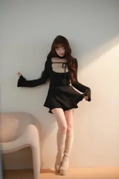 BunnyLis リブニットレイヤードワンピ＆ショートパンツセット ブラック
