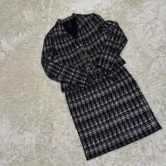 【美品】ツイード スーツ ノーカラー ブラック・ネイビー・ラメ Mサイズ