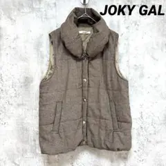 美品【JOKY GAL】中綿ベスト ブラウン LL 大きいサイズ 細チェック柄