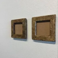 木製フォトフレーム　アンティーク　古材風　ましかく　ミニサイズ　2枚セット