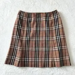 【美品】バーバリーブルーレーベル ノバチェック 膝丈スカート 36 ベージュ