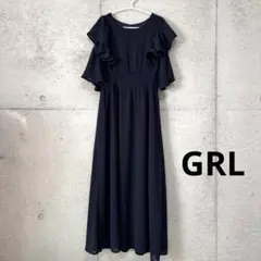 GRL ショルダーオープンフリル楊柳シフォンフレアワンピース