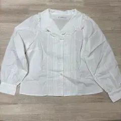 NICE CLAUP フリル襟ブラウス 白