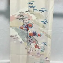 D19 訪問着 手描き 鳥 花模様 正絹 着物 袷 しつけ糸付き未使用極美品