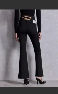 GYDA ハイウエストBACKクロスフレアパンツ Mサイズ ブラック 新品タグ付