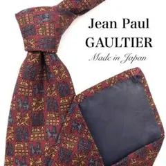 【美品】Jean Paul GAULTIER ネクタイ 総柄 赤 ボルドー 黄のサムネイル