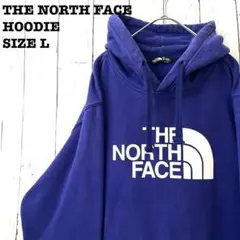 アメリカ古着　ザノースフェイス　ビッグロゴプリントスエットパーカー　L パープル