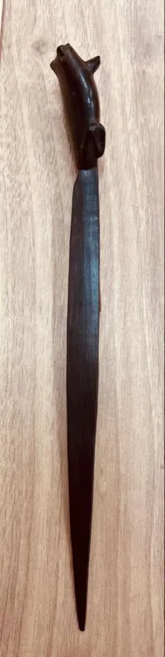 黒檀木彫り カエル ペーパーナイフ