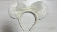 ディズニー ミニー カチューシャ ツイード 白