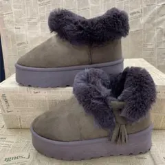 新品★レディース★LLサイズ★裏ボア 厚底ムートンブーツ 焦茶色 526