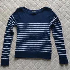 ネイビーとホワイトのストライプニットセーターＬサイズ